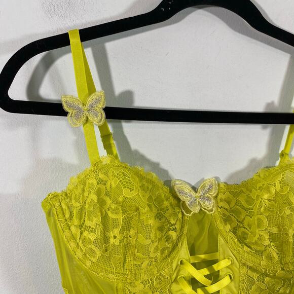 Betsey Johnson X Forever 21 Neon Green Butterflies Lace Corset Cami Top Size M - Picture 4 of 7